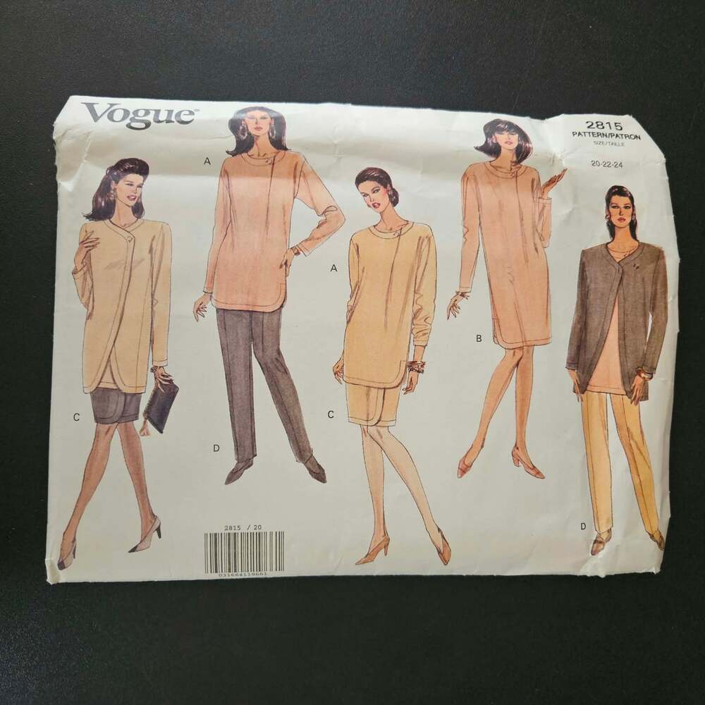 Vogue 2815 Cardigan Jacket Tunic Dress Mock Wrap Skirt Pants Sizes 20-24 Uncut